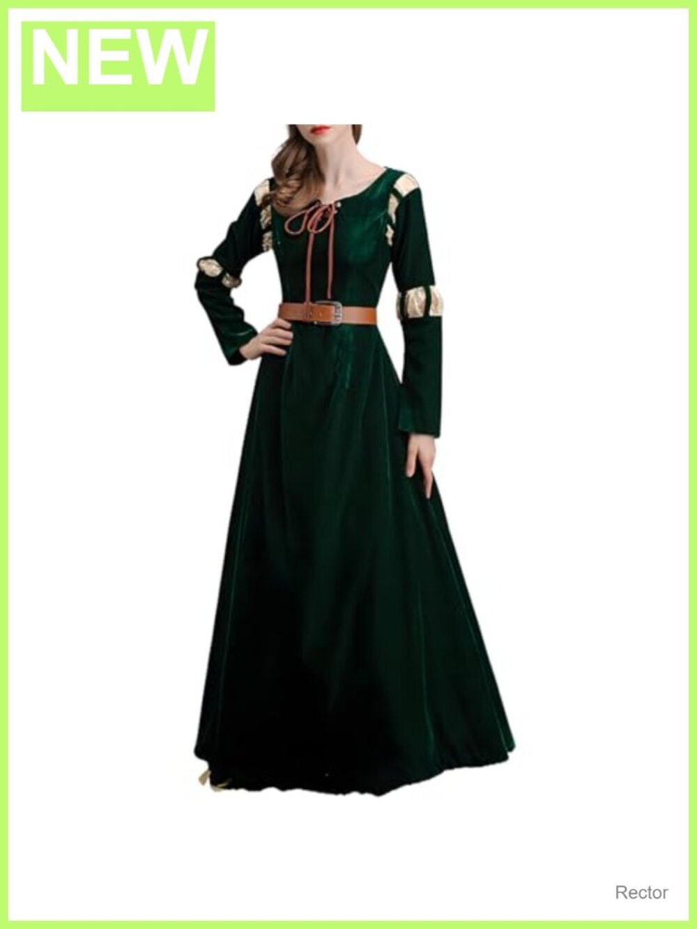 Velvet Maxi Renaissance Medieval Dress with Belt Long Sleeve Princess Gown